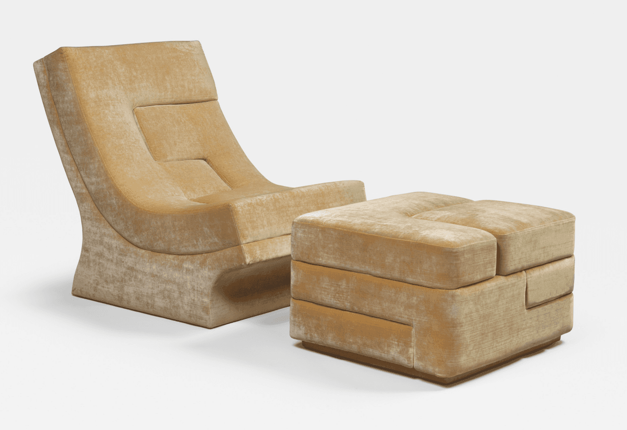 A contemporary lounge chair and ottoman set upholstered in a plush, textured velvet fabric. The chai… — 3D model