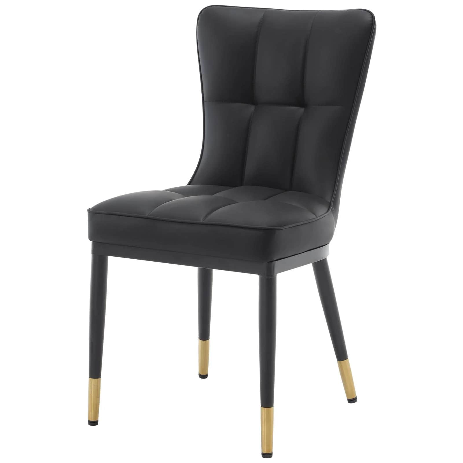 A contemporary dining chair featuring black faux leather upholstery with a high back and seat, both… — 3D model
