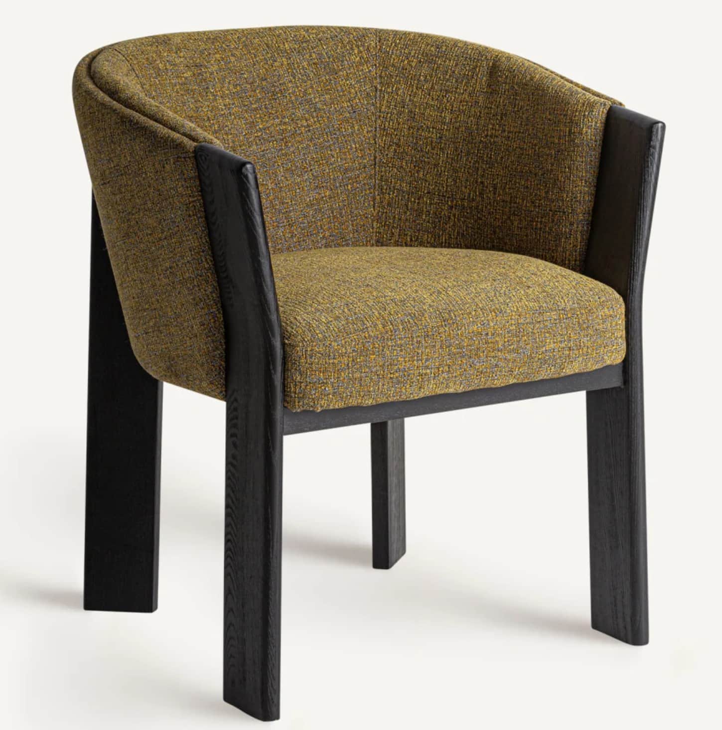 A contemporary armchair with a curved backrest and arms. The seat and back are upholstered in a text… — free GLTF 3D model