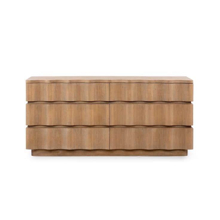 A dresser with six drawers arranged in two columns and three rows. The dresser features a scalloped… — free BLEND 3D model