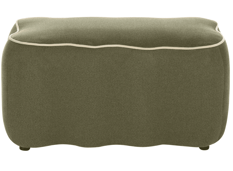 A contemporary rectangular ottoman upholstered in a textured olive green knitted fabric. It features… — 3D model