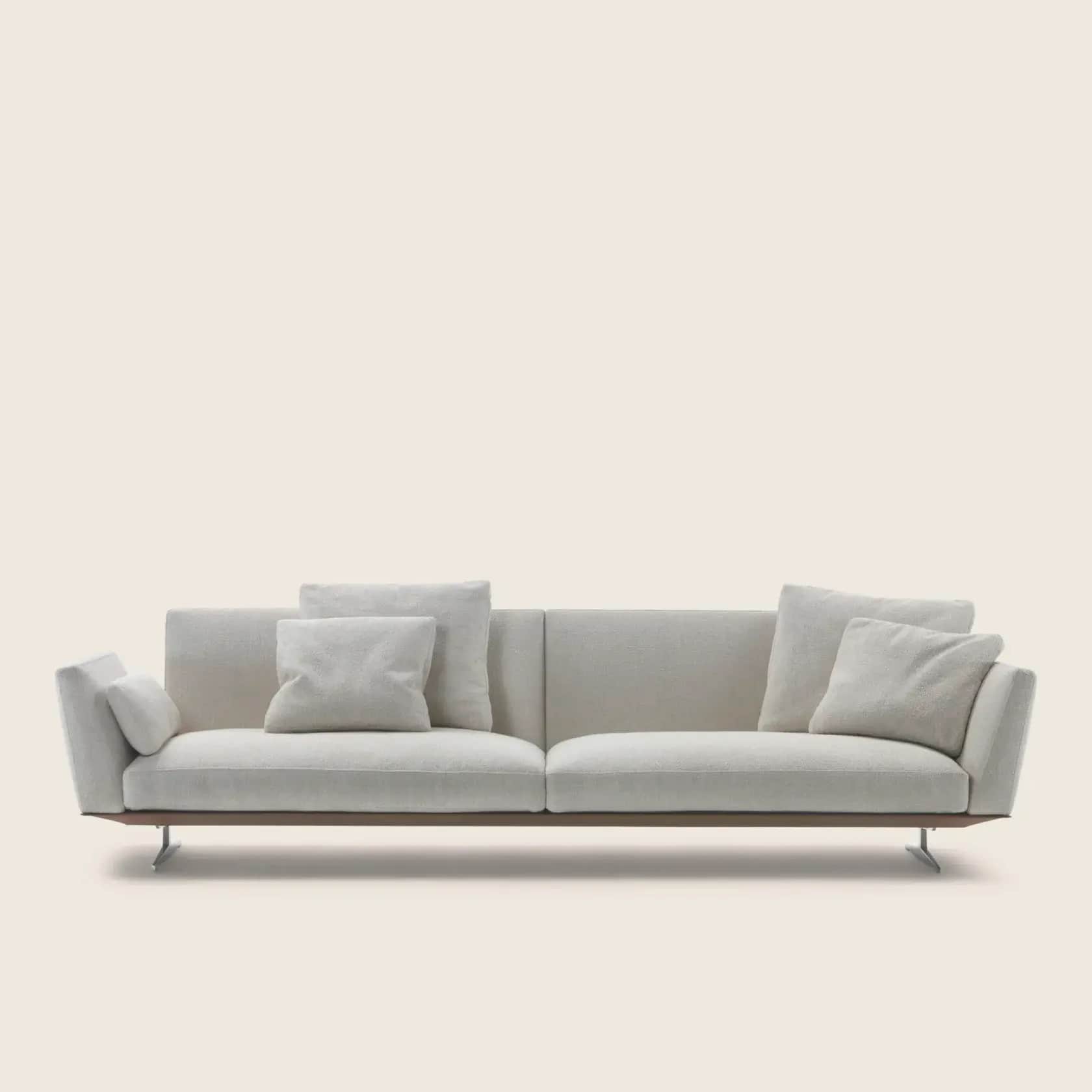 A modern two-seater sofa featuring light-colored, textured fabric upholstery on both the seat cushio… — 3D model