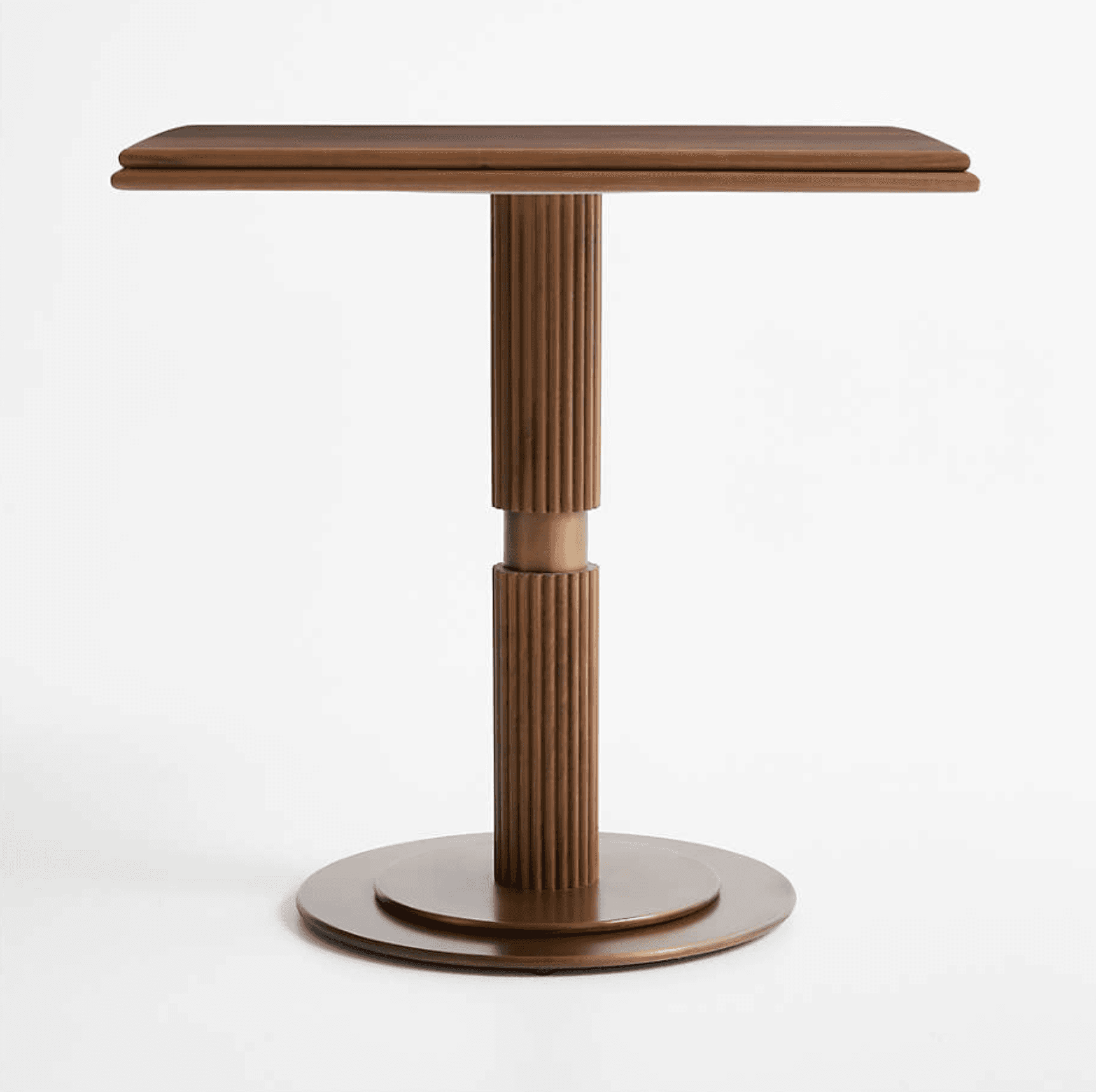 A square-top side table with a fluted wooden pedestal that splits into two sections, connected by a… — 3D model