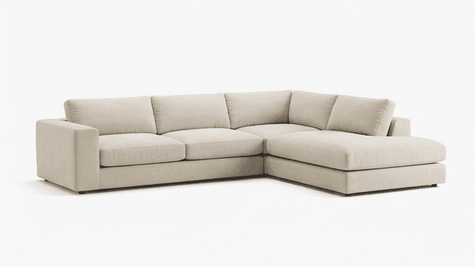 A sectional sofa with a chaise lounge extension. It features plush cushions for the seat and back, a… — 3D model