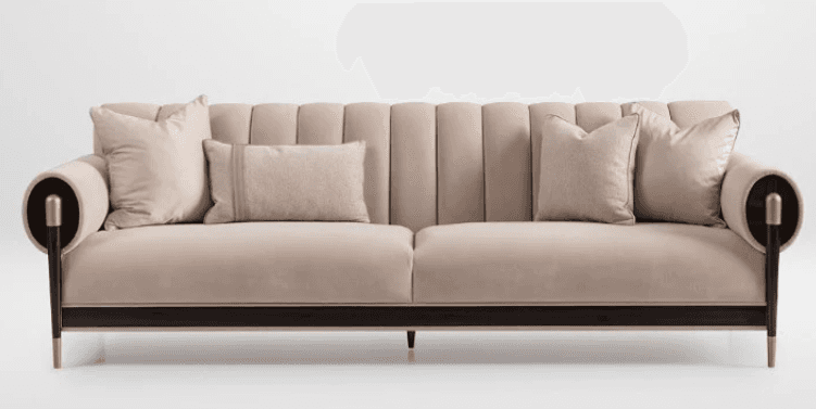 A sophisticated contemporary sofa featuring channel-tufted backrest cushions, plush seat cushions, a… — 3D model