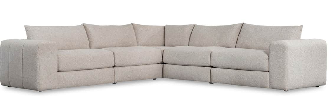 A contemporary L-shaped sectional sofa featuring multiple upholstered modules in a light gray fabric… — 3D model
