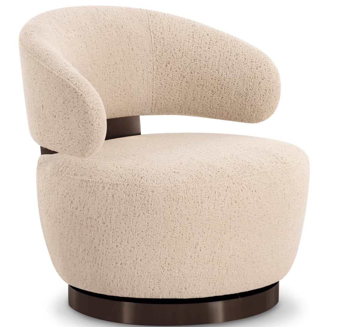 A contemporary swivel armchair featuring a rounded, barrel-like silhouette, upholstered in a cream-c… — 3D model