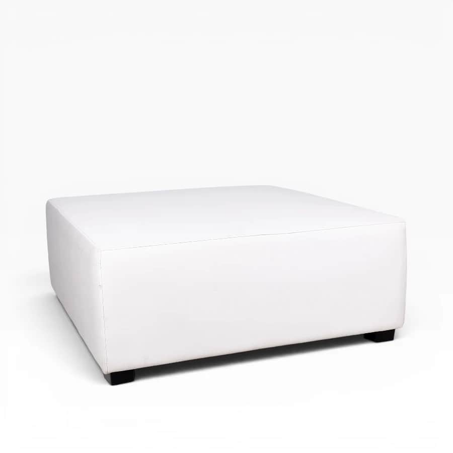 A contemporary square ottoman with clean lines, upholstered in white material, likely faux leather,… — 3D model