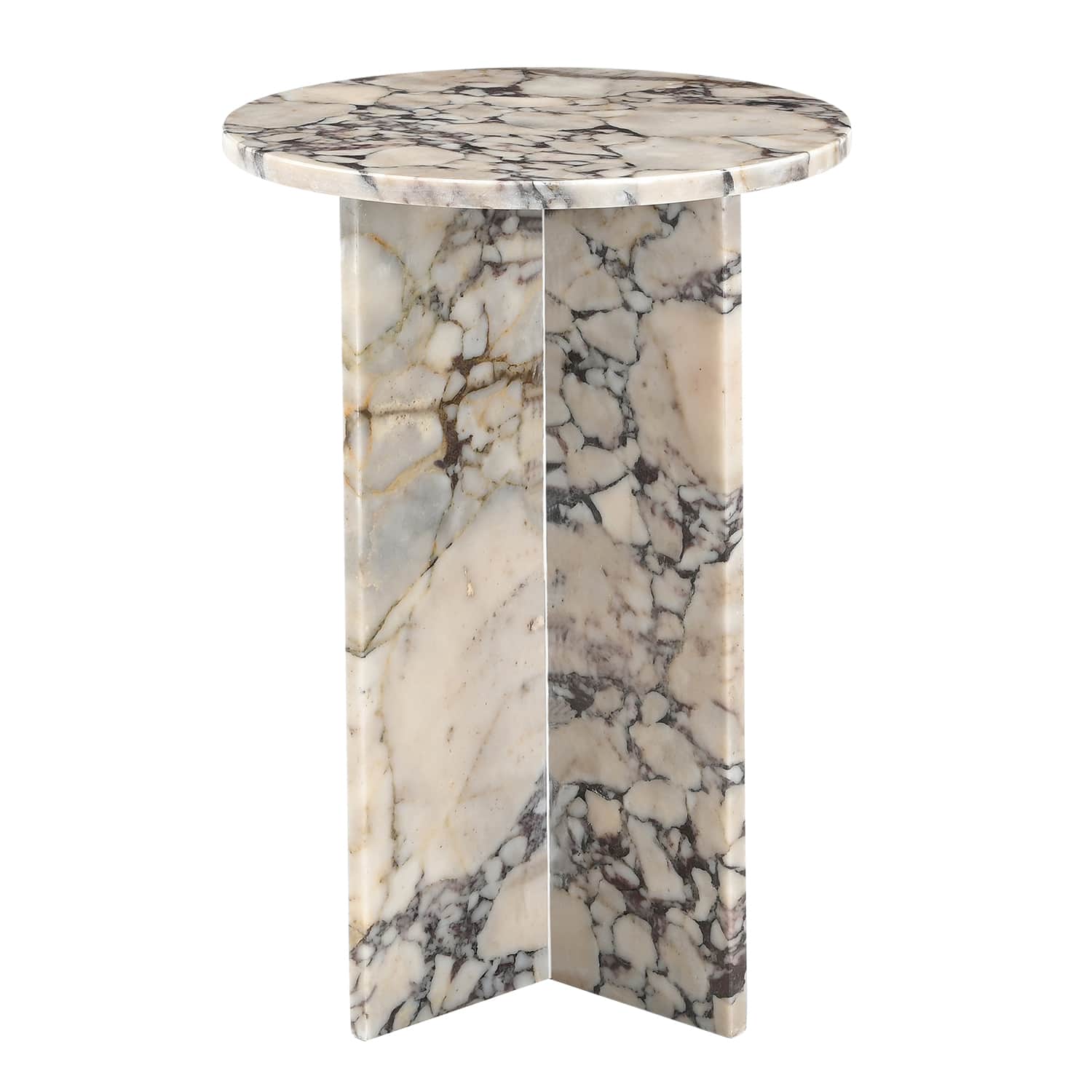 A small, round side table crafted entirely from marble. It features a circular top and a distinctive… — 3D model
