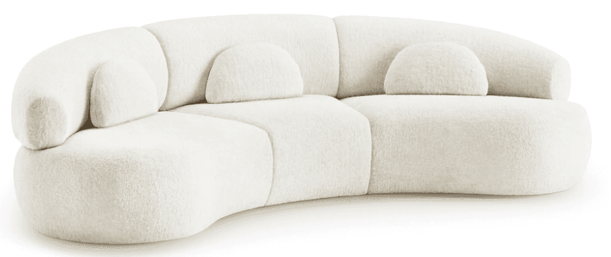 A contemporary curved sectional sofa upholstered in a cream-colored boucle fabric, featuring a low-p… — 3D model