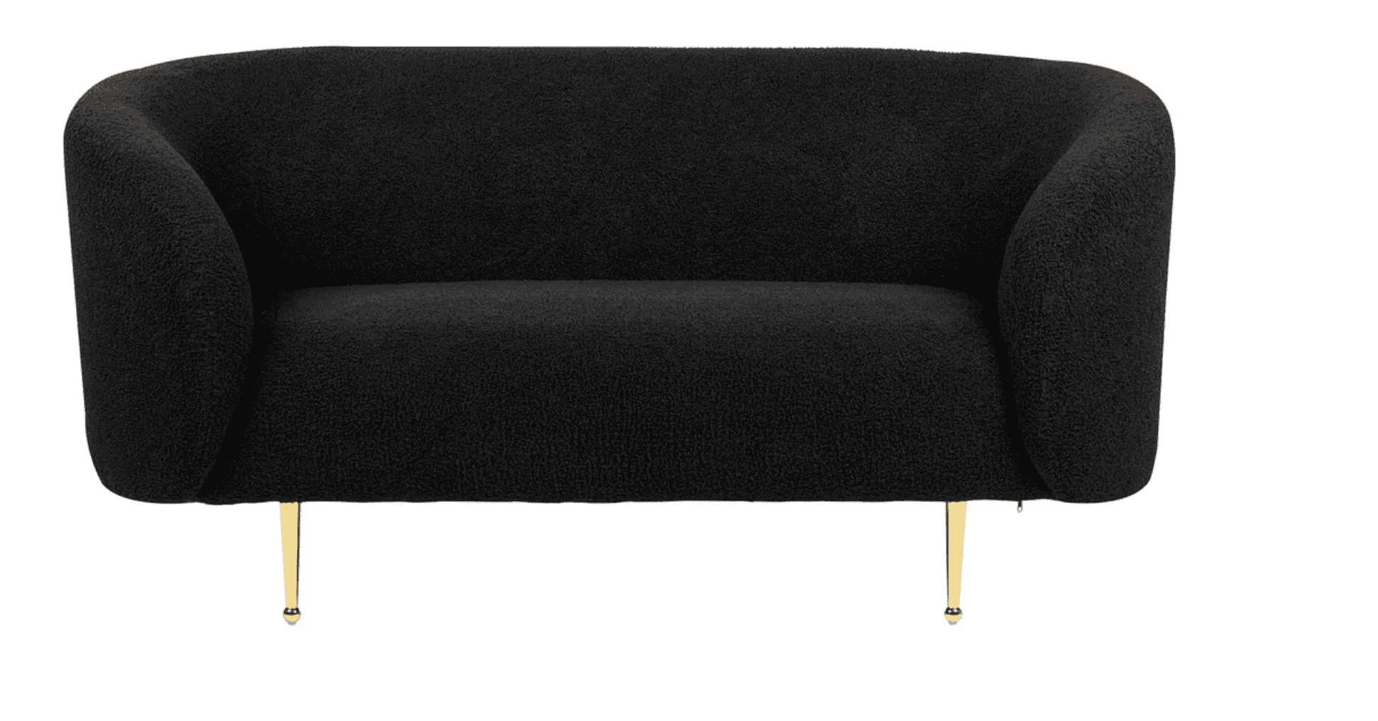 A contemporary black bouclé upholstered loveseat featuring a curved, enveloping back and armrests, s… — 3D model