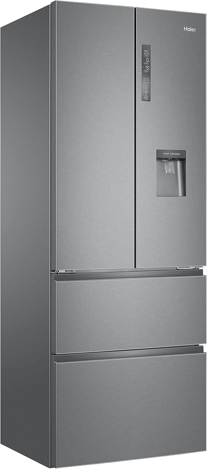 A stainless steel refrigerator, appearing to be a built-in or integrated model, featuring a double-d… — free OBJ 3D model