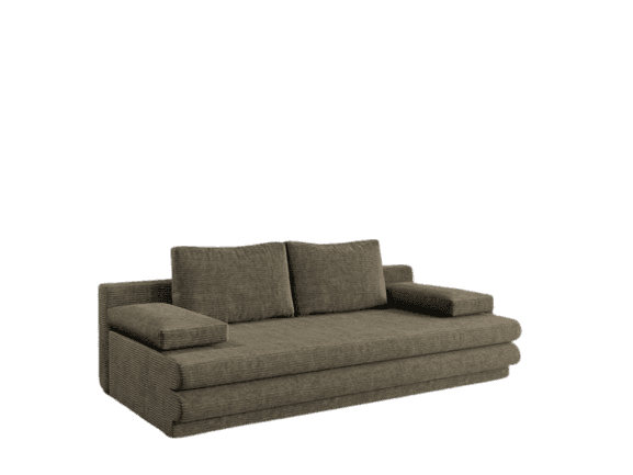 A contemporary two-seater sofa with a low profile and integrated armrests. The upholstery features a… — free GLTF 3D model