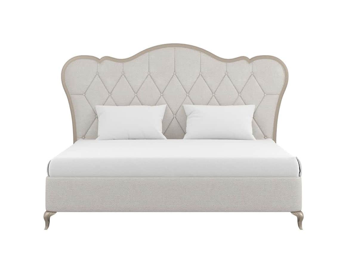 A contemporary upholstered double bed featuring a distinctive scalloped headboard with diamond tufti… — free SKP 3D model
