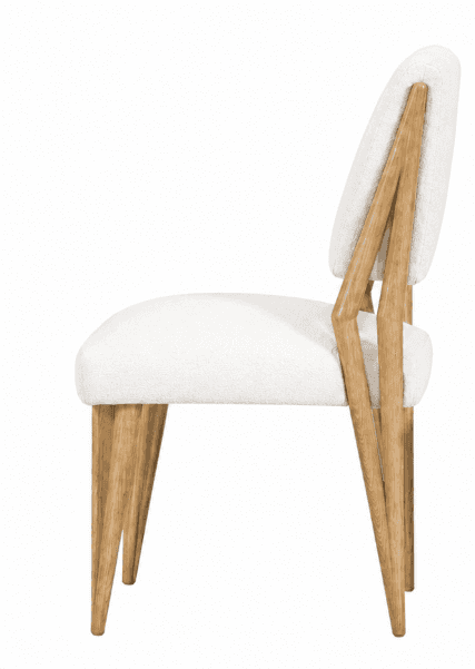 An armless dining chair featuring an exposed light wood frame and off-white upholstered seat and bac… — 3D model