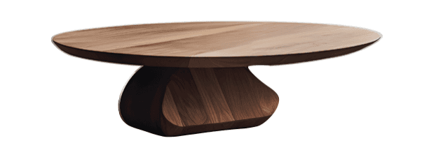 A modern coffee table with an oval-shaped tabletop and a sculptural base. The tabletop has a light w… — 3D model