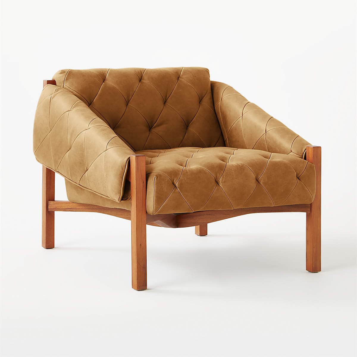 A modern lounge chair featuring a sturdy exposed wooden frame in a natural finish, supporting a gene… — free OBJ 3D model