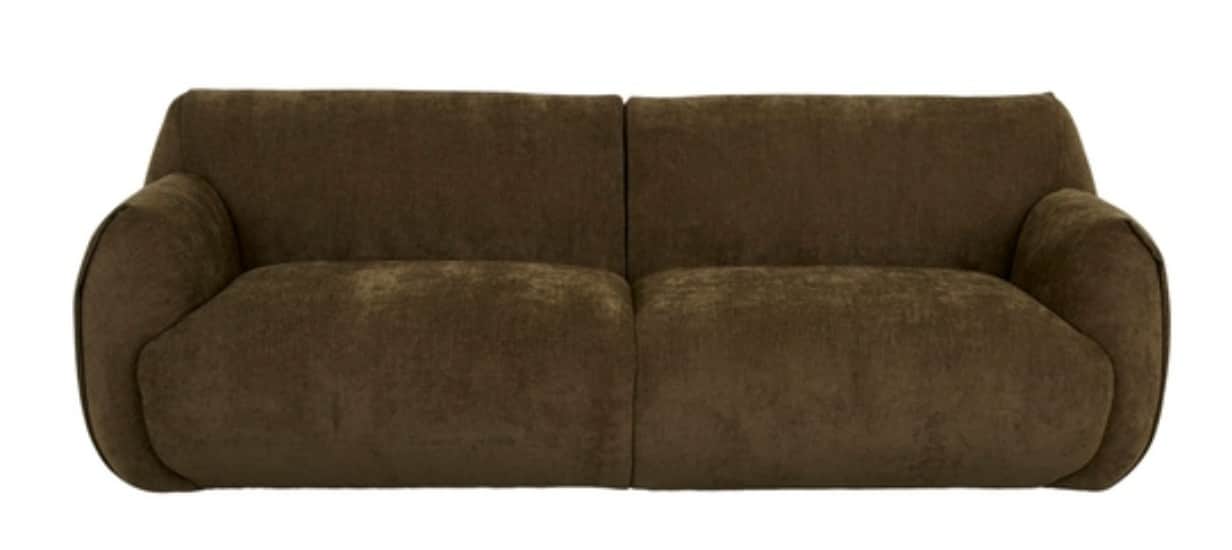 A contemporary two-seater sofa with a plush, textured upholstery. The sofa features rounded arms and… — free GLTF 3D model