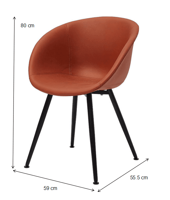 A contemporary dining chair featuring a bucket-style seat upholstered in a warm terracotta or rust-c… — 3D model