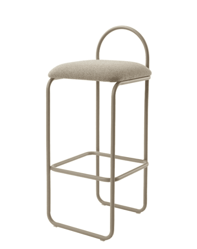 A contemporary bar stool featuring a tubular metal frame in a neutral taupe color and an upholstered… — 3D model