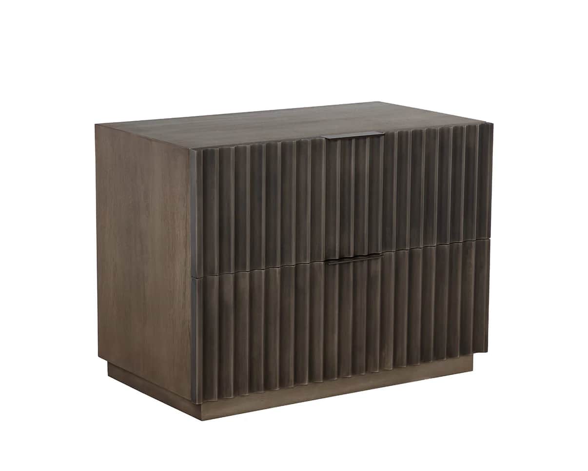 A two-drawer nightstand with a ribbed or fluted texture on the drawer fronts and sides. It has a rec… — free FBX 3D model