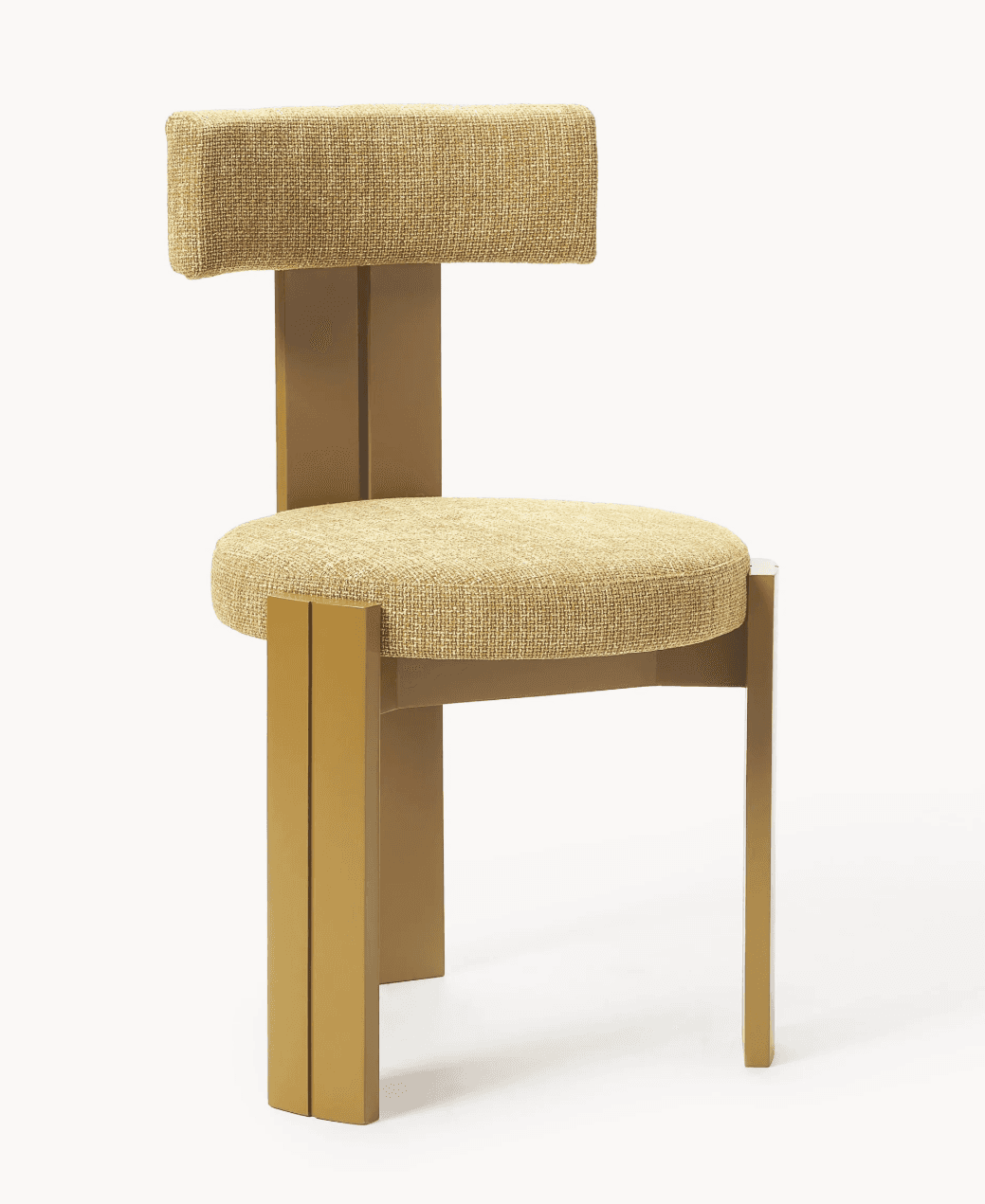 A modern dining chair with a distinct geometric design. The chair features a padded seat and a T-sha… — 3D model