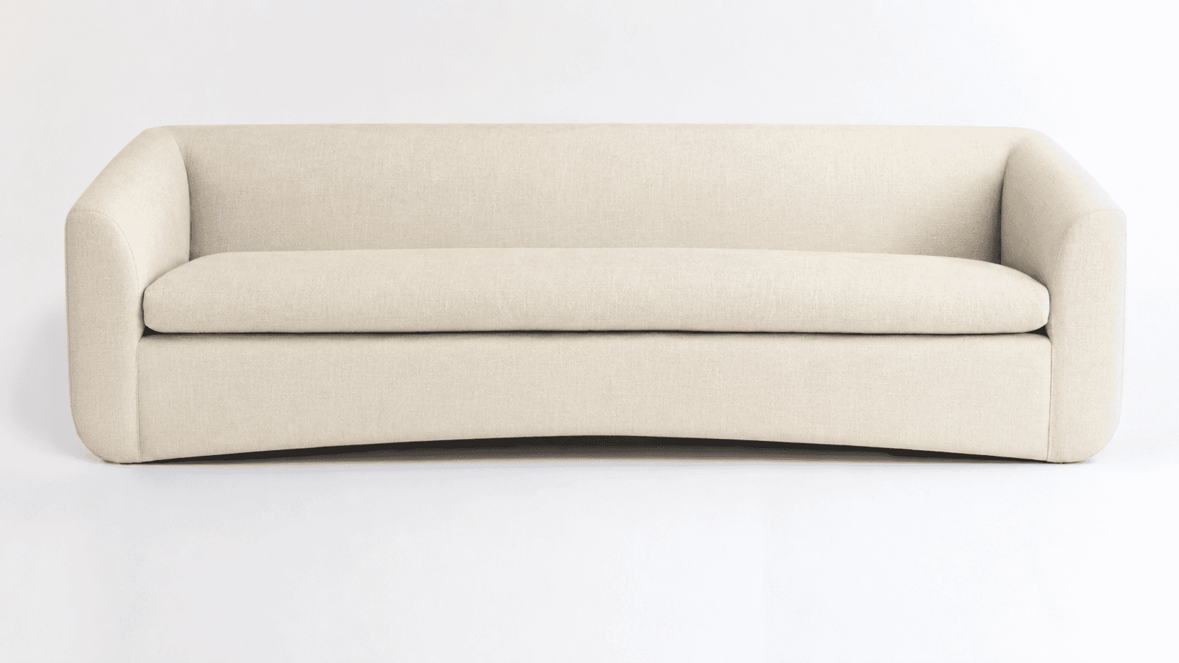 A contemporary upholstered sofa featuring a minimalist design with softly rounded armrests and a uni… — 3D model