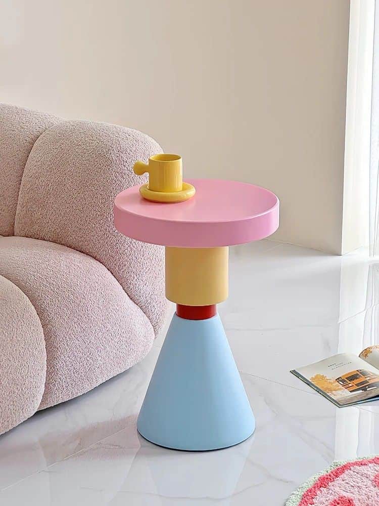 A postmodern-style accent table featuring a distinctive stacked geometric design and a vibrant, mult… — free STL 3D model
