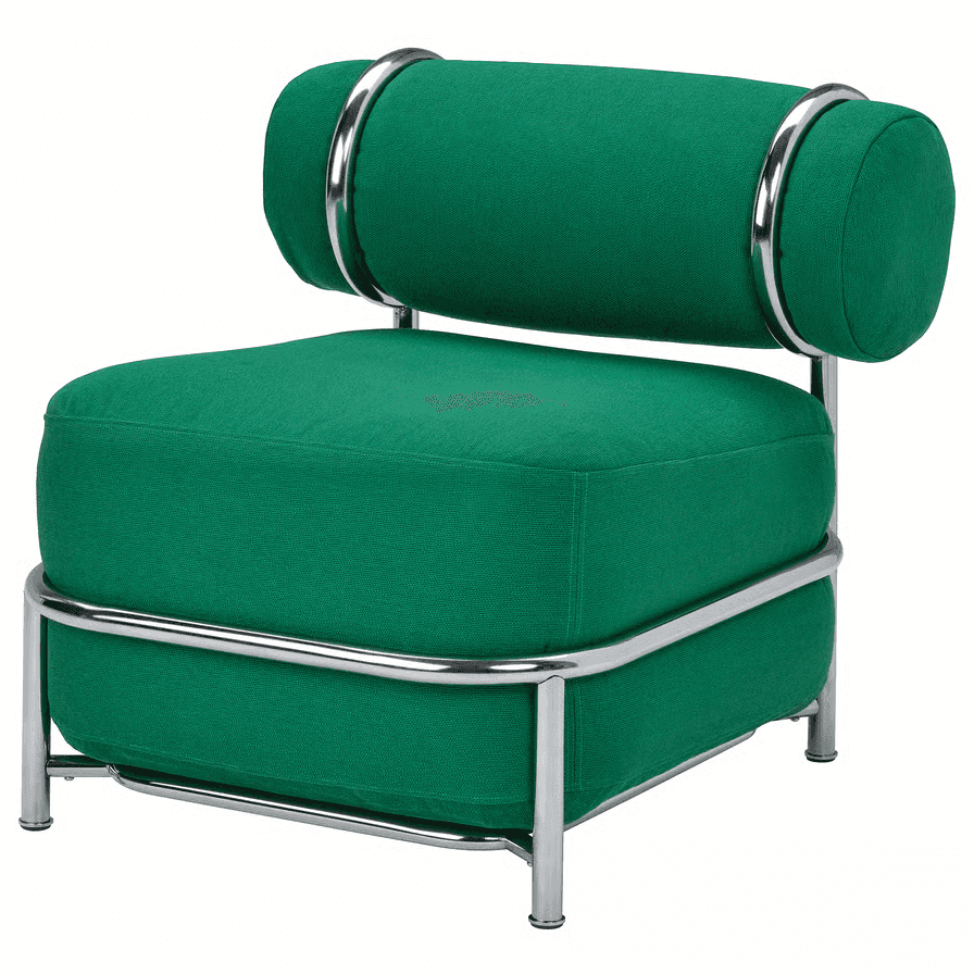 A modern armchair with a robust cylindrical backrest and a square seat. The frame is constructed fro… — free OBJ 3D model