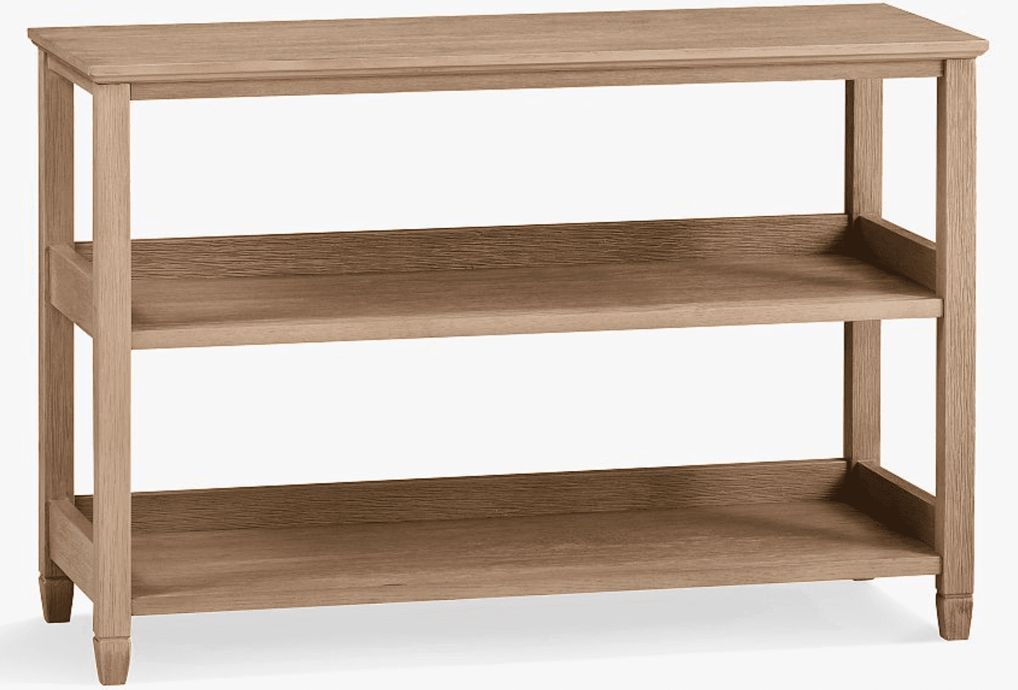 A light-colored wooden console table featuring a rectangular top surface and two additional lower sh… — 3D model