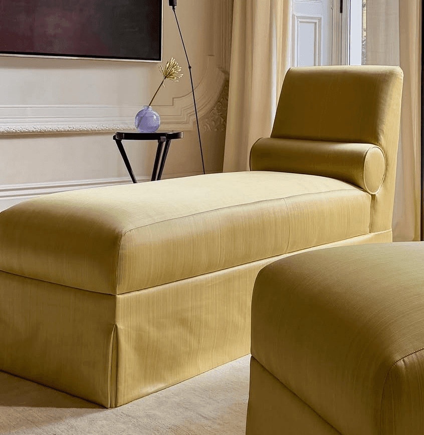A contemporary upholstered chaise lounge featuring a single angled backrest, a long reclining surfac… — 3D model
