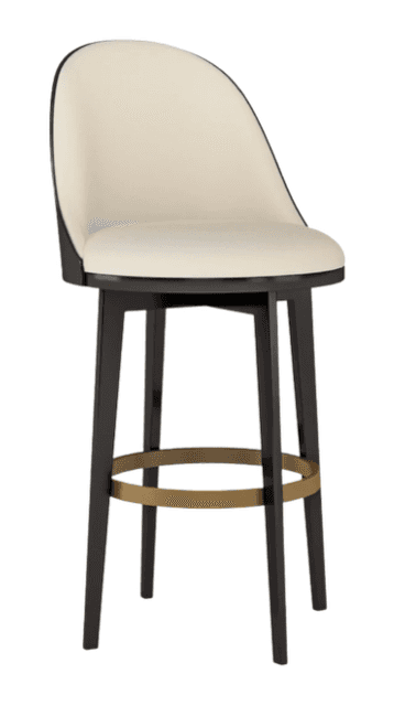 A contemporary upholstered swivel bar stool featuring a curved cream fabric backrest and seat. The f… — 3D model