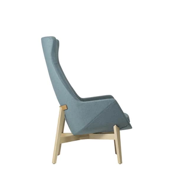 A modern armchair with a high, sculpted backrest and a sloped seat. The chair features a light-color… — 3D model