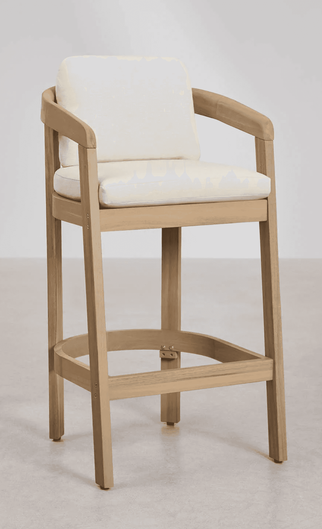 A wooden bar stool with a light wood finish. It features a rectangular seat and backrest, both uphol… — free SKP 3D model