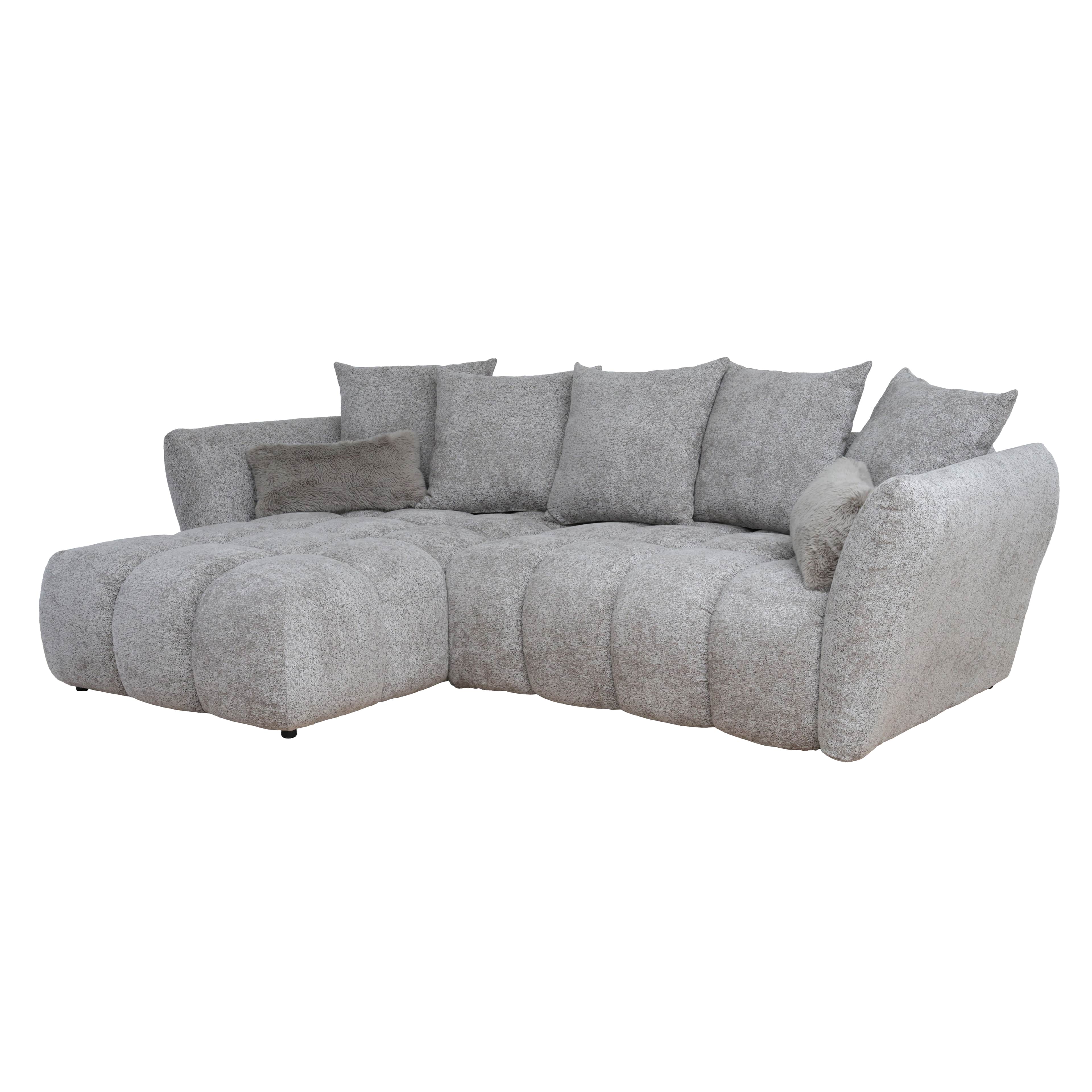 An L-shaped modern sectional sofa upholstered in a light grey, textured fabric. It features a chaise… — free SKP 3D model