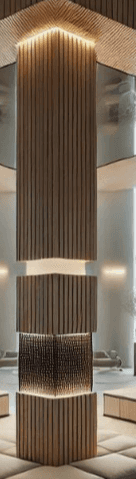 A modern floor lamp with a tall, rectangular prism design. The lamp features vertical slatted wooden… — free OBJ 3D model