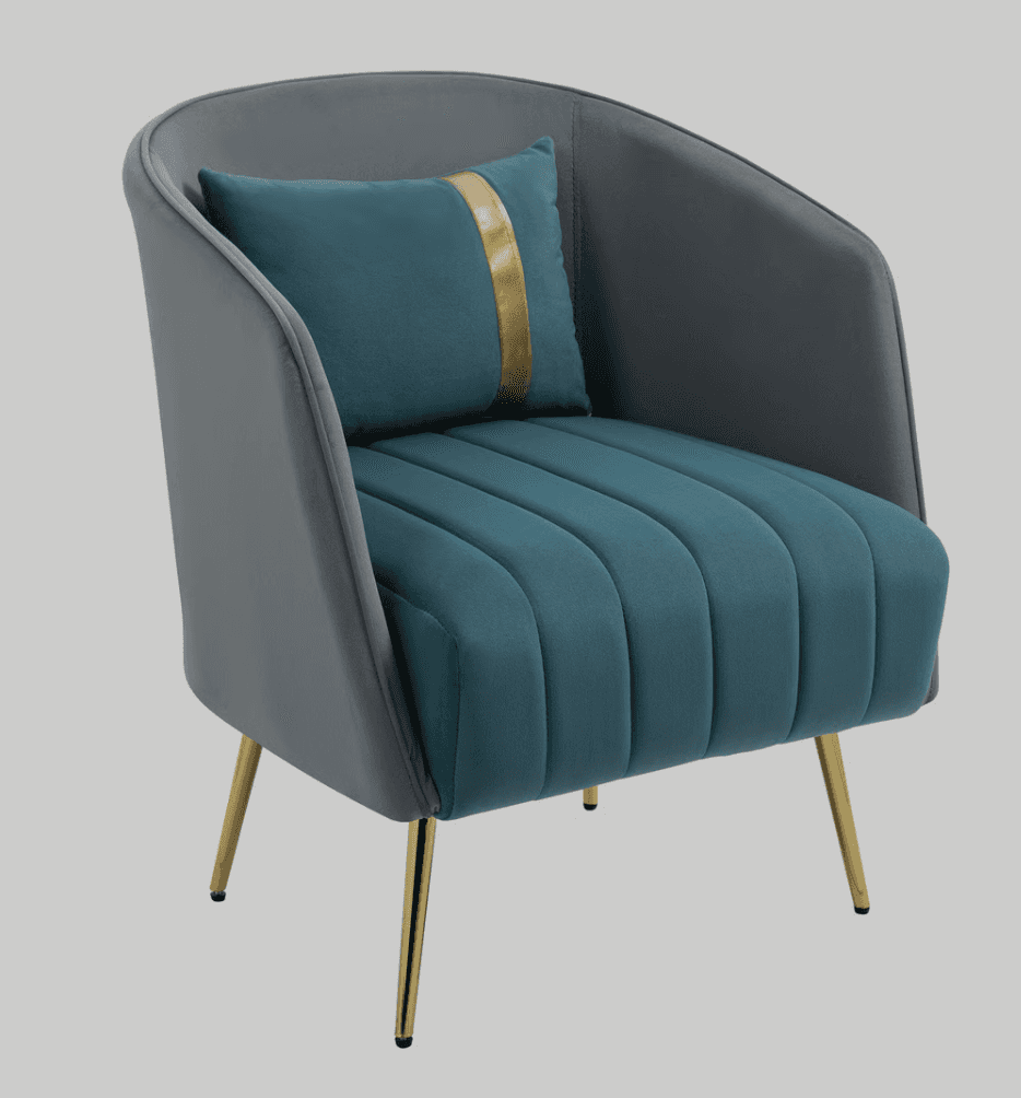 A contemporary accent armchair featuring a barrel-shaped back, two-tone velvet upholstery, channel t… — 3D model