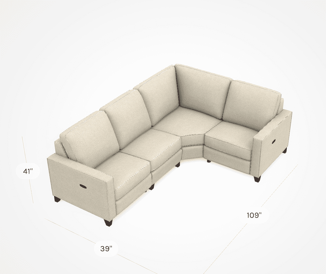 An L-shaped reclining sectional sofa upholstered in a light beige, textured fabric. The sofa feature… — 3D model