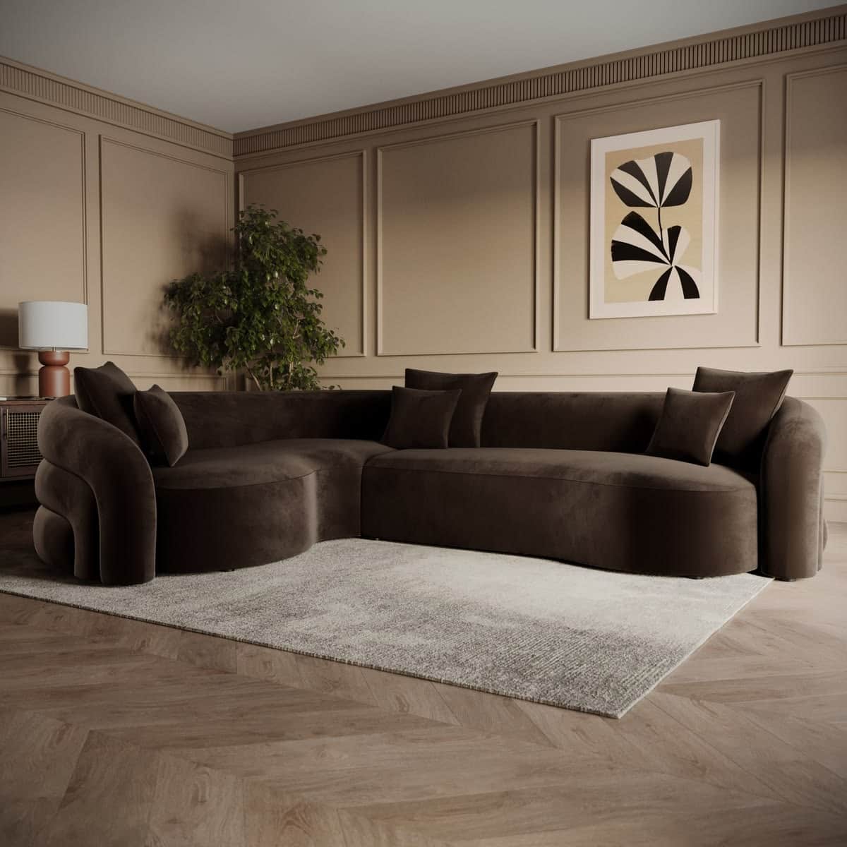 A contemporary modular sectional sofa featuring a distinctive curved and wavy silhouette, upholstere… — 3D model