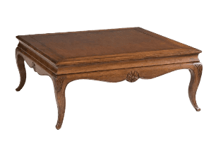 A traditional square coffee table crafted from dark-finished wood, featuring a rectangular top with… — 3D model
