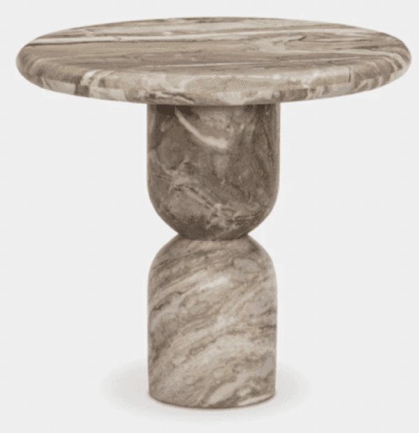 A modern sculptural side table crafted entirely from veined marble, featuring a round top and a dist… — free STL 3D model
