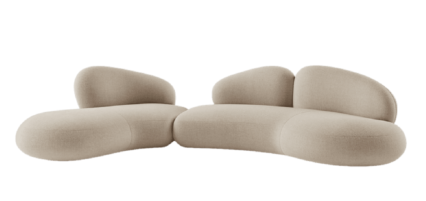 A two-piece modular sofa with organic, biomorphic shapes, upholstered in a light, textured fabric. E… — 3D model