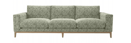 A three-seater sofa with a textured fabric upholstery and a visible wooden frame and legs. — 3D model