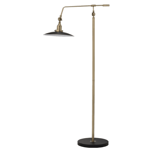 A floor lamp with an adjustable arm and a bell-shaped shade. The lamp has a metal pole with a circul… — 3D model