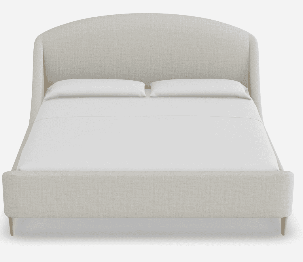 A light-colored upholstered bed frame with a curved headboard and integrated side rails. The bed has… — free BLEND 3D model