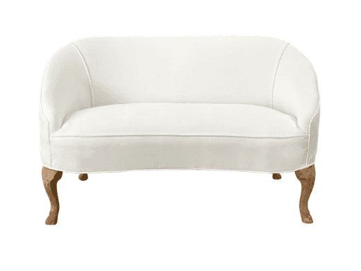 A small, white upholstered settee or loveseat featuring a continuous curved backrest and armrests, s… — 3D model