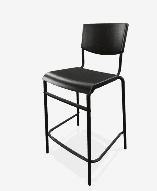 A tall, contemporary bar stool featuring a minimalist design with a black finish. It consists of a t… — 3D model