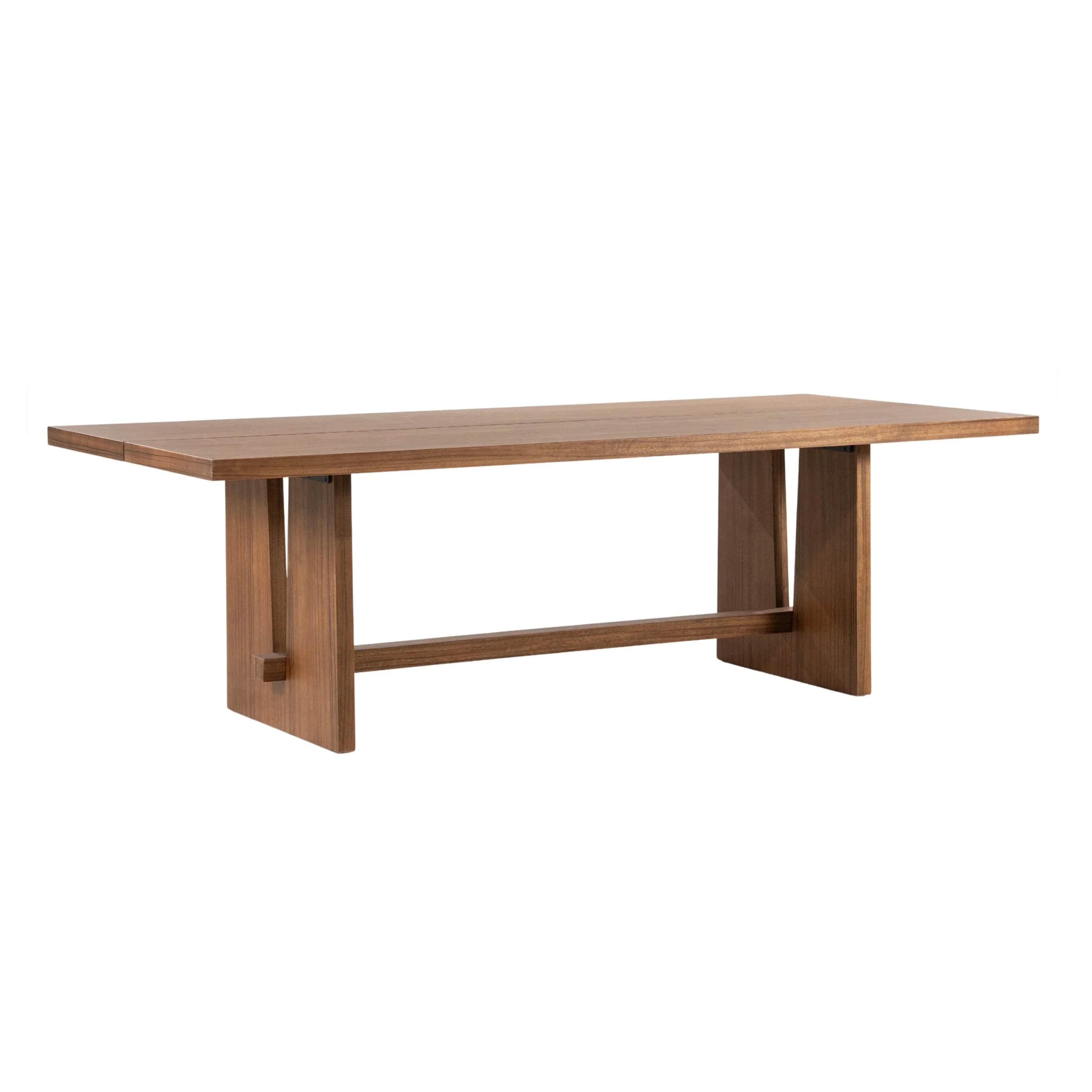 A rectangular dining table constructed from solid wood, featuring a prominent trestle base design. T… — free OBJ 3D model