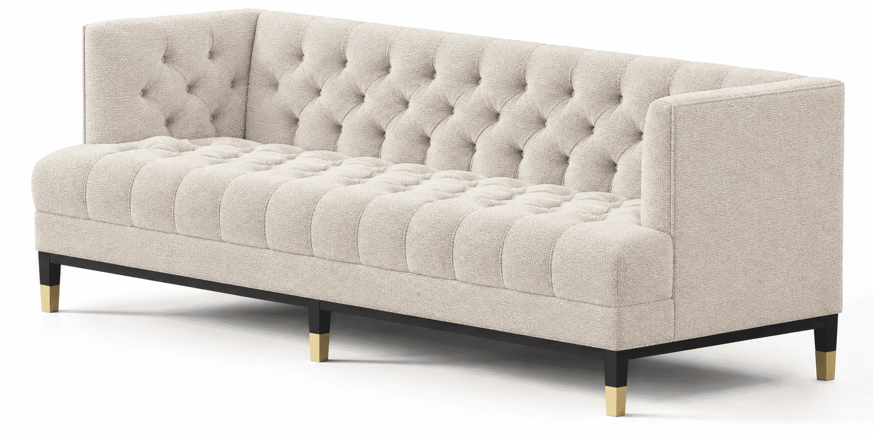 A contemporary three-seat sofa featuring deep button tufting on both the backrest and seat. It is up… — 3D model