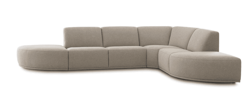 A large, modular sectional sofa upholstered in a light beige fabric. It features a contemporary desi… — 3D model
